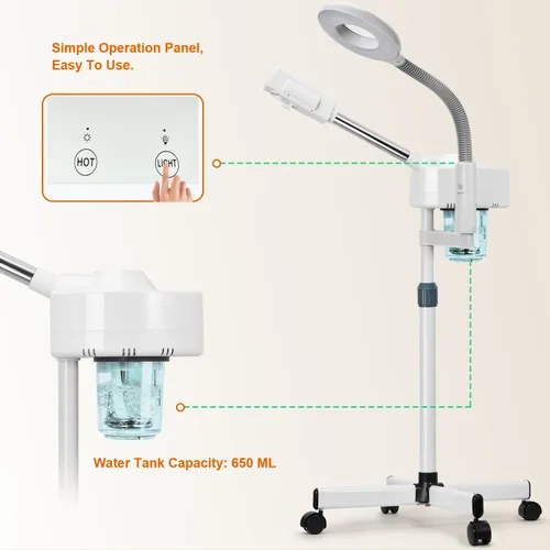 Miniatura 2 de Vaporizador facial 2 en 1, vaporizadores faciales profesionales con lámpara de aumento 5X, vaporizador facial para esteticista, vaporizador facial