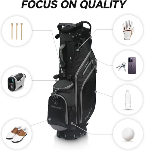 Miniatura 4 de Bolsa de golf profesional con soporte, 14 compartimentos en la parte superior con divisores de longitud completa, bolsa ligera de transporte