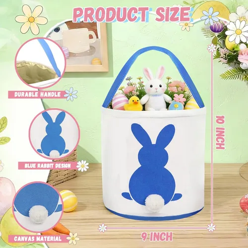 Miniatura 2 de 3 unidades de cesta de caza de huevos de Pascua para niños, cesta de conejo, bolsas de huevo, conejo, colas esponjosas, fiesta, celebrar