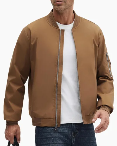 Miniatura 5 de Polu Chaquetas bomber para hombre con bolsillos, chaquetas cortavientos ligeras, cremallera de 2 vías, abrigo casual de negocios para otoño e