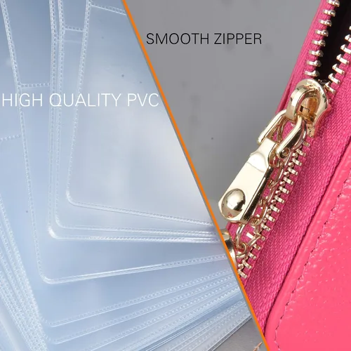 Miniatura 7 de Easyoulife Billetera Tarjetero de Tarjetas de Crédito para Mujer con Cremallera de Cuero y Bloqueo RFID, Rosa, medio