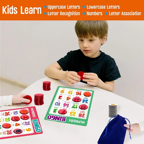 Miniatura 5 de SpriteGru Juego de bingo del alfabeto, mayúsculas/minúsculas/números ABC y 123 juego de mesa de bingo para niños de jardín de infantes