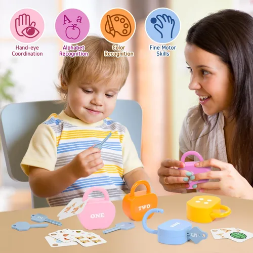 Miniatura 6 de Juguete para niños pequeños con cerradura y llave, actividades de aprendizaje preescolar, imprescindibles para el aula de jardín de infantes