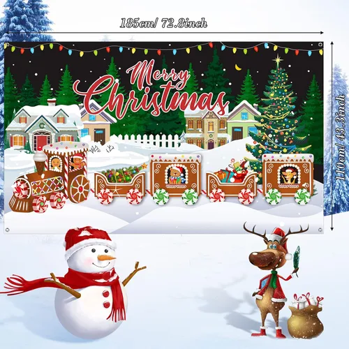 Miniatura 2 de Cartel de Feliz Navidad, extra grande, tela de Navidad, suministros de decoración de fiesta de Año Nuevo, suministros de tren de Navidad, cabina