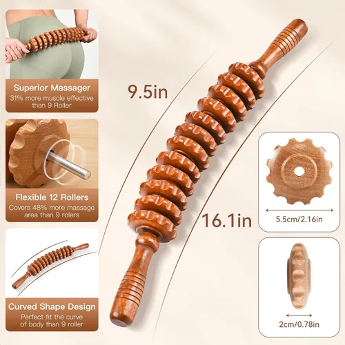 Miniatura 6 de Herramientas de masaje de terapia de madera, rodillo de masaje de madera, herramienta de drenaje linfático, rodillo de masaje muscular de madera