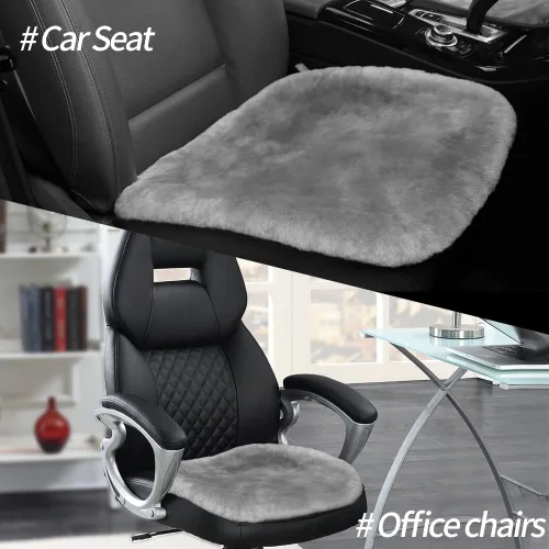 Miniatura 6 de LLB Fundas de asiento de asiento de automóvil de oveja genuina para automóviles, camiones, SUV, almohadilla protectora de asiento cómoda para Gris