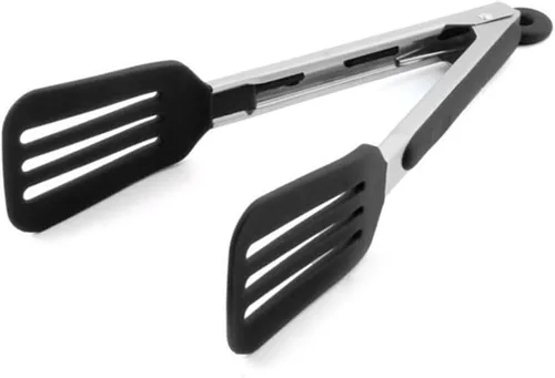 Miniatura 10 de Pinzas para servir de silicona de acero inoxidable de 12 pulgadas con mango de bloqueo (negro)
