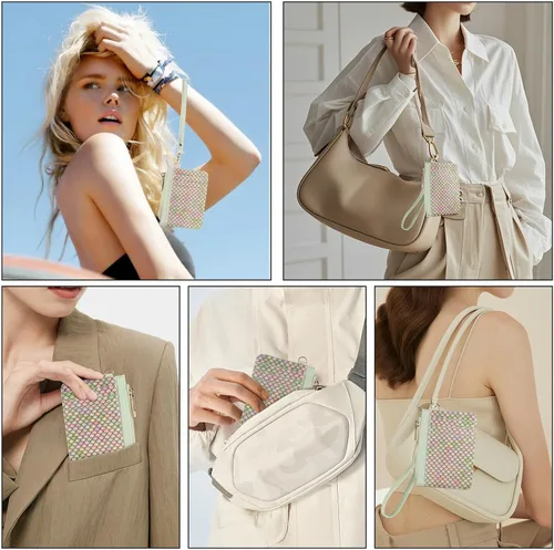 Miniatura 7 de Cartera pequeña de cuero con protección RFID de sirena para tarjetas de crédito, cartera delgada con correa para la muñeca con bolsillo