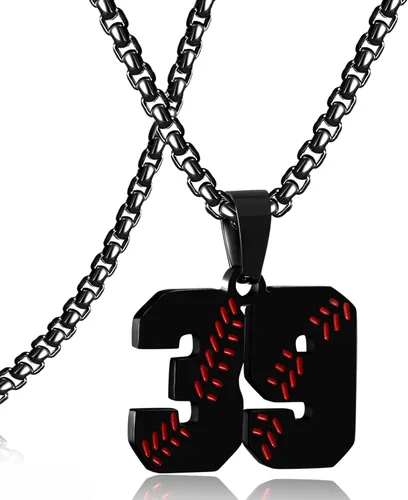 Miniatura 18 de SKQIR Colgante de número de jersey de béisbol para hombres y niños - Cadena de acero inoxidable para atletas - Negro