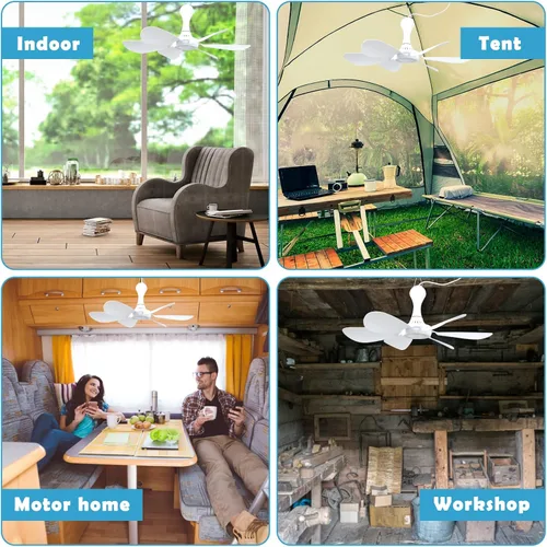 Miniatura 6 de Xindejia Ventilador de techo pequeño alimentado por USB, 6 aspas, silencioso DC 5 V, ventiladores colgantes USB para interiores y exteriores, RV