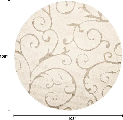 Miniatura 2 de SAFAVIEH - Colección Florida Shag SG455, alfombra redonda afelpada de 9 pies, diseño de vides enrolladas y espirales elegantes, 1.2 pulgadas de beige