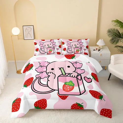 Miniatura 22 de QOOMO Juego de edredón de 3 piezas con diseño de mariposa de dibujos animados, tamaño individual, bonito juego de ropa de cama con lazo