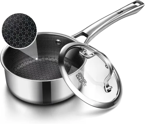Miniatura 8 de Cacerola con tapa, juego de cacerolas antiadherentes híbridas de 2.5 cuartos, utensilios de cocina de acero inoxidable, ollas antiadherentes libres