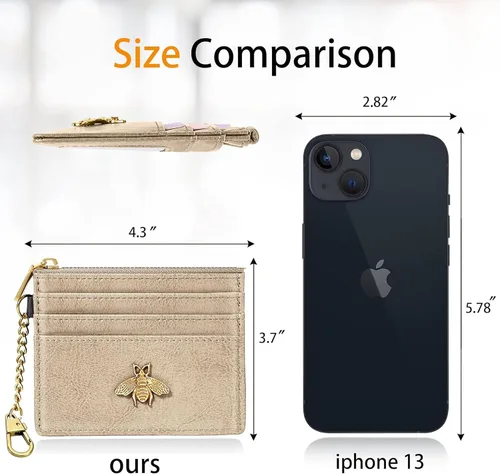 Miniatura 36 de SEAVILIA Tarjetero llavero cartera para mujer con ventana de identificación RFID monedero regalo abeja delgada minimalista pequeña cartera