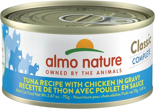 almo nature Comida húmeda clásica para gatos, receta de atún con pollo en salsa, sin granos, sin OMG, sin colores ni sabores artificiales, 2.47