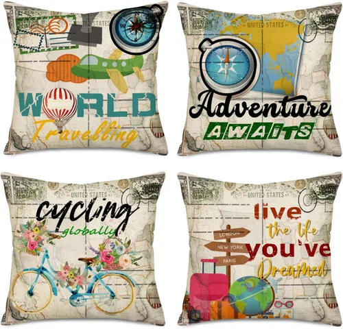 Miniatura 7 de Juego de 4 fundas de almohada de 16 x 16 pulgadas con texto en inglés «Happy Halloween» de Halloween con diseño de calabaza espeluznante y B Vintage