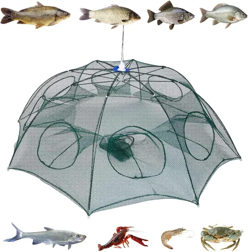 Miniatura 8 de Fishing Trap Net, Foldable Automatic Fishing Bait Net, Trap Crab Mesh Trap, Cast Dip Cage for Catching Small Bait Fish Crab Lobster Shrimp Minnow