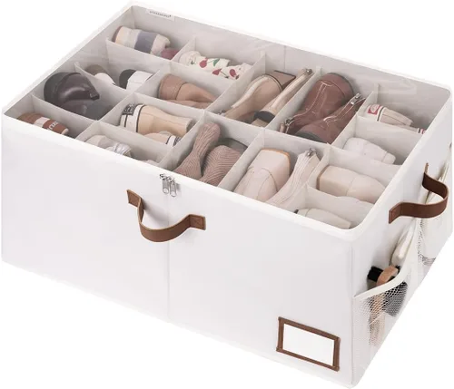 Miniatura 9 de StorageWorks Organizador de Zapatos para Armario, Cabe hasta 16 Pares, Contenedores de Almacenamiento de Zapatos Cubby con Bolsillo Lateral de Malla