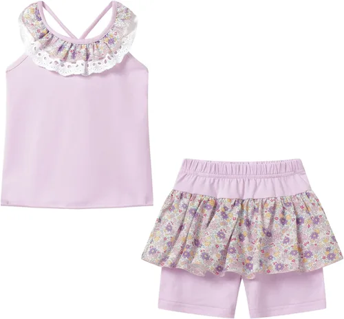Miniatura 102 de LittleSpring Conjunto de verano para niñas con camiseta sin mangas y pantalones cortos florales