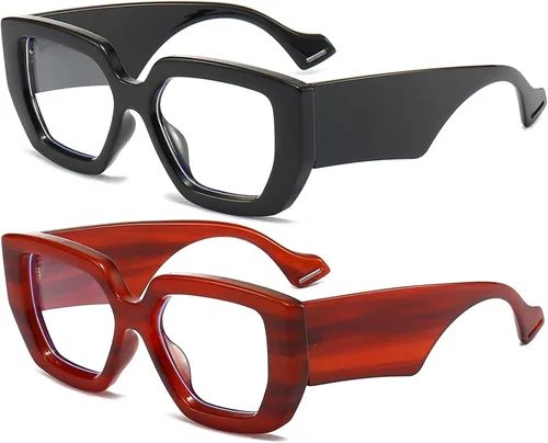 AIEYEZO Gafas de luz azul con marco grueso para hombres y mujeres, gafas cuadradas de moda para computadora, antifatiga ocular y previenen el dolor