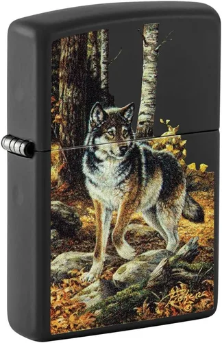 Miniatura 15 de Encendedores Zippo Lobo Emblema de lobo y cráneo cromado cepillado