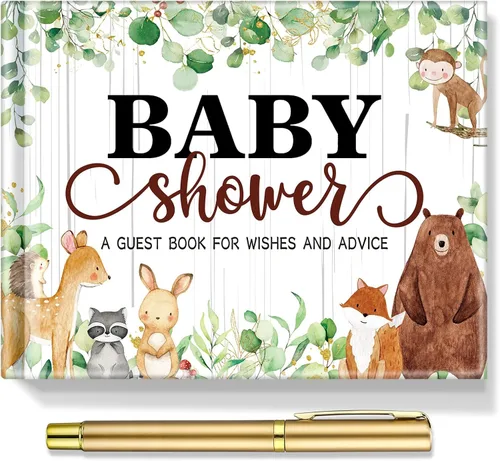 Miniatura 17 de Fuyoooo 27 piezas de libro de invitados para baby shower de safari en la jungla con tarjeta de lugar floral y sello de inicio de sesión para baby
