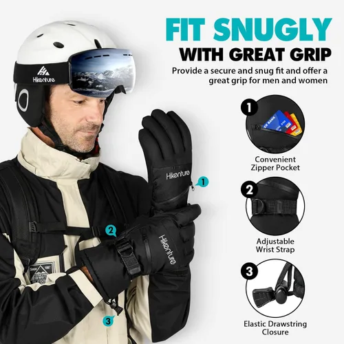 Miniatura 6 de Hikenture Ski Gloves Men -Waterproof Insulated Snow Gloves with 3M Thinsulate -Touchscreen Winter Snowboard Gloves for Cold Weather, Windproof
