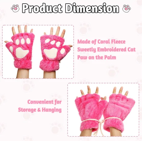 Miniatura 5 de SATINIOR 4 pares de guantes de pata de gato, guantes sin dedos, guantes de media pata de dedo, guantes de felpa de invierno para niños y adultos