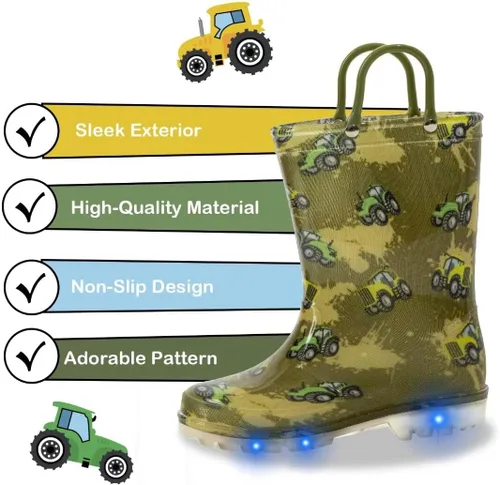 Miniatura 2 de Botas de lluvia para niños y niñas, botas impermeables con luz