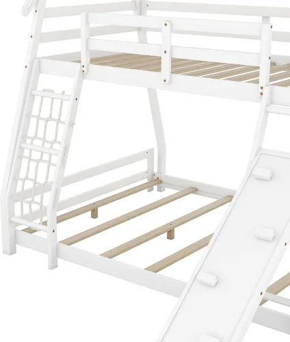Miniatura 7 de Favfurish Litera de casa individual sobre Queen con redes de escalada y rampa de escalada para niños, adolescentes, niños y niñas, marco de cama
