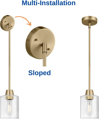 Miniatura 4 de Paquete de 3 luces colgantes de latón para isla de cocina, lámpara moderna dorada de cristal transparente, varillas ajustables con múltiples