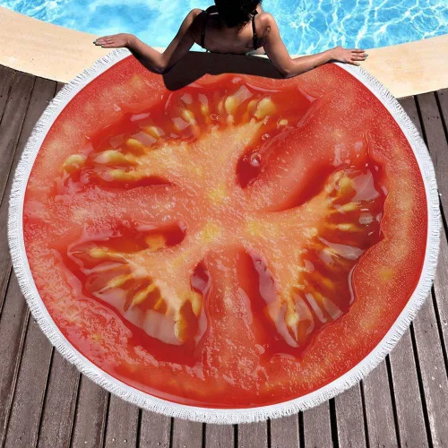 Miniatura 10 de Toalla de playa redonda de frutas de gran tamaño con borla, tapete de yoga multiusos para niños, toallas de gateo, toalla de microfibra circular