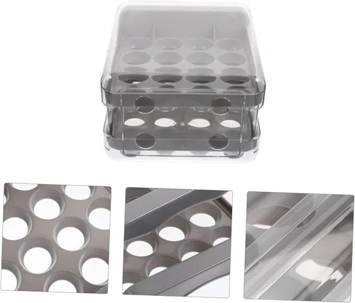 Miniatura 2 de Caja de almacenamiento para huevos estilo cajón de huevos 32 compartimentos reutilizable almacenamiento de cocina Gris