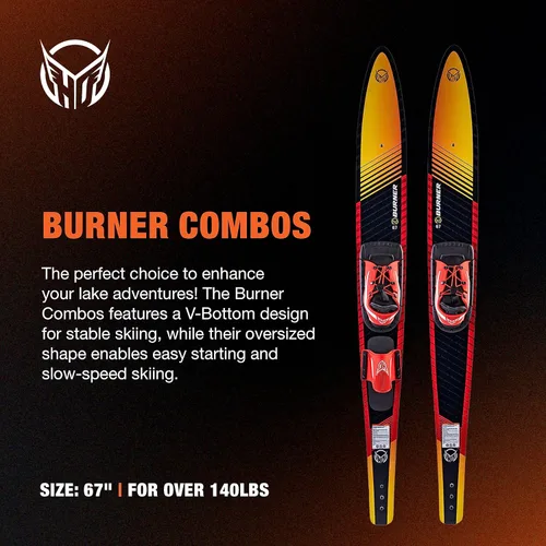 Miniatura 2 de HO Combo de esquís acuáticos deportivos con fijaciones Blaze, 140 lbs+, velocidad máxima 26 mph, dorado/negro