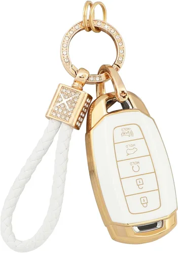 Miniatura 18 de PIFOOG Cubierta de llavero de TPU Llavero Bling Blanco Borde Oro Grande