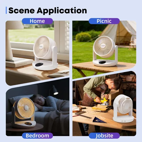 Miniatura 8 de Ventilador de mesa recargable portátil con luz nocturna, ventilador de escritorio con batería de 20000 mAh, ventilador de circulación de aire