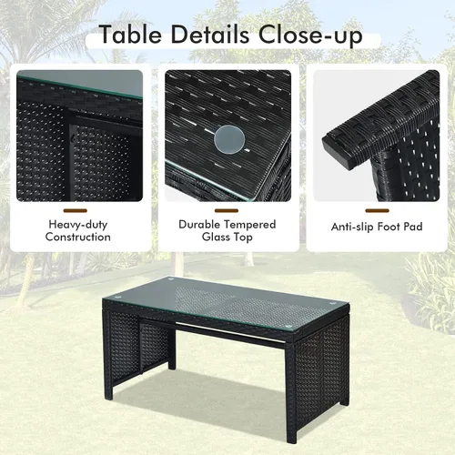 Miniatura 4 de DORTALA Juego de muebles de mimbre para patio de 4 piezas, sofás de ratán para exteriores con juegos de bistró con mesa auxiliar para patio, balcón