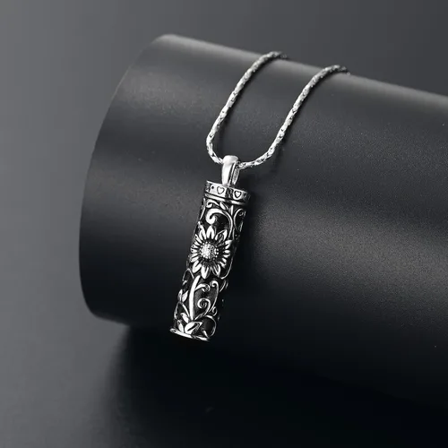 Miniatura 49 de Collar de urna de girasol para cenizas, collar de barra cilíndrica para cenizas para mujer, colgante de recuerdo para cenizas, joyería de cremación