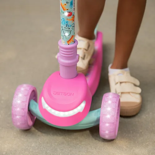 Miniatura 9 de Jetson Character Kids Kick Scooter, luces LED en vástago y ruedas iluminadas, marco ligero, manubrio ajustable en altura, sistema de inclinación