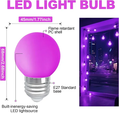 Miniatura 2 de Bombillas LED de color púrpura oscuro rosado 1 vatio de bajo lúmen, luz nocturna de 10 vatios equivalente, base media E26/E27, iluminación