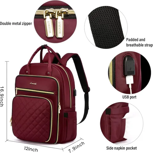 Miniatura 3 de LOVEVOOK - Mochila para portátil para mujer, resistente al agua, mochila de trabajo y viaje, con monedero, elegante, mochila de negocios, mochila