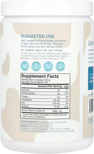 Miniatura 8 de WONDERCOW Polvo de Suplemento de Calostro para la Salud Intestinal, Apoyo Inmunológico, Recuperación Muscular y Bienestar Superalimento Natural