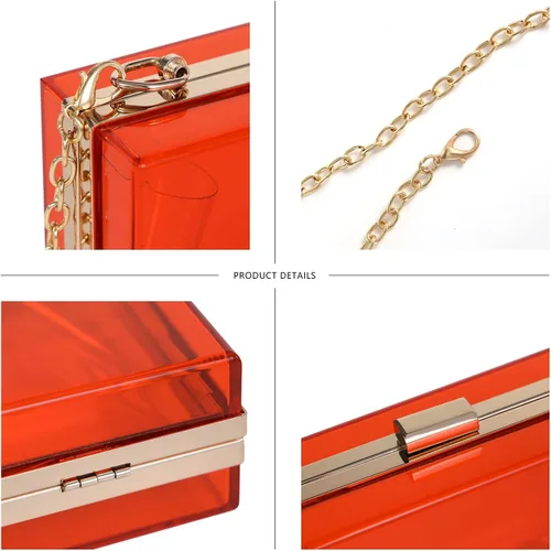 Miniatura 3 de WJCD - Bolso de mano de acrílico transparente para mujer, bolso de hombro con correa de cadena de dorada desmontable
