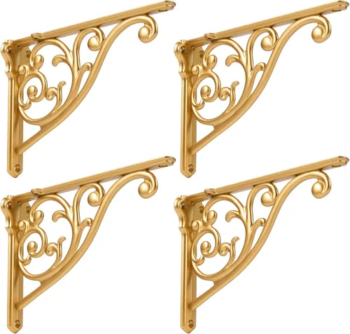 Miniatura 47 de Soportes de estante de 4 pulgadas, paquete de 4 soportes de pared de latón antiguo de alta resistencia, estantes decorativos de cocina victoriana