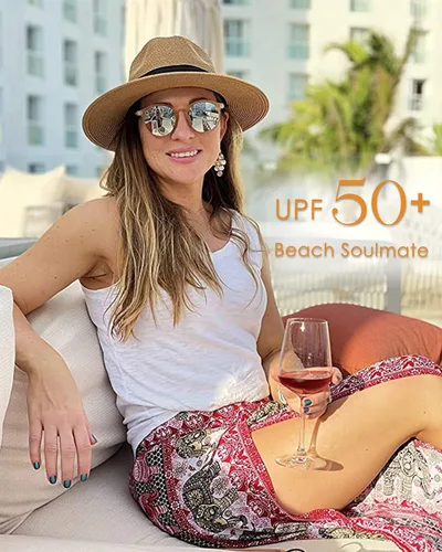 Miniatura 5 de FURTALK Womens Mens Wide Brim Straw Panama Hat Fedora Summer Beach Sun Hat UPF Straw Hat for Women