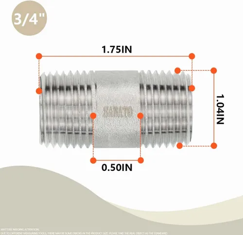 Miniatura 2 de SANATO 3 piezas SS 304 forja pezón fundido piple, 3/4 "NPT x 3/4" NPT macho roscado, 1.969 in accesorios de tubería