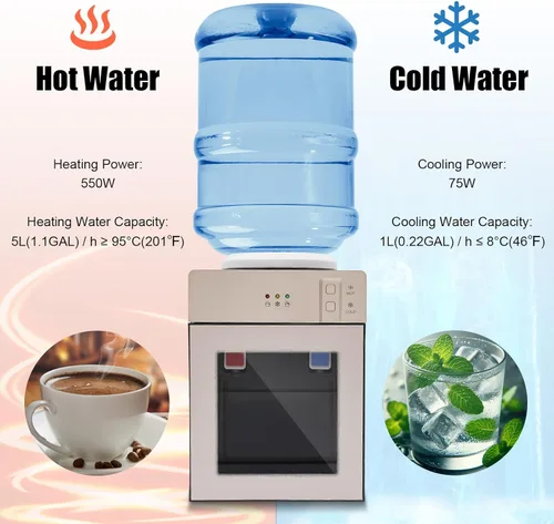 Miniatura 3 de Dispensador de enfriador de agua para encimera, dispensador de agua fría y caliente, botella de 3 a 5 galones, enfriador de agua fría caliente