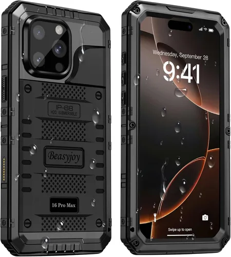 Miniatura 41 de Beasyjoy Funda impermeable para iPhone 12 Pro Max, cubierta protectora de cuerpo completo con protector de pantalla incorporado, resistente a Negro