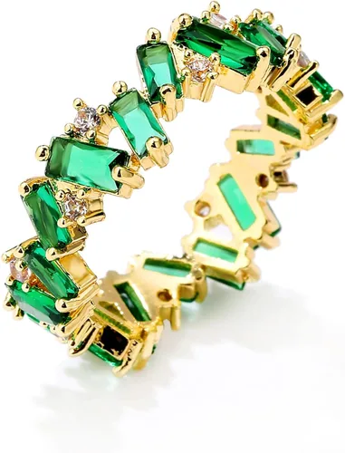 UILZ Anillos de boda de compromiso de circonita cúbica verde para mujeres y niñas, anillos apilables de oro verde esmeralda para mujeres novias