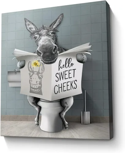 Miniatura 13 de Bonito oso para decoración de baño, arte de pared divertido con estampado de oso de casa de campo, pintura decorativa de pared enmarcada moderna